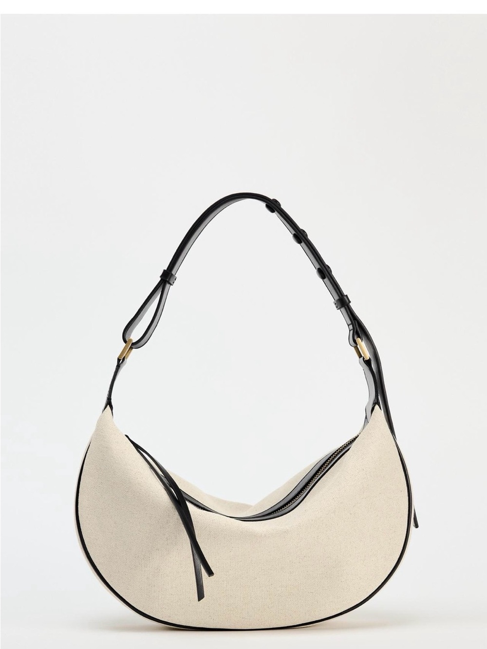 NWOT Zara Canvas Crescent Shoulder Bag in Cream with Black Trim